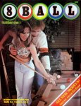 Babe aiming cue ball on pool table with man behind her