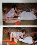 Two shots with brunette chick sucking a guy outdoors in the grass